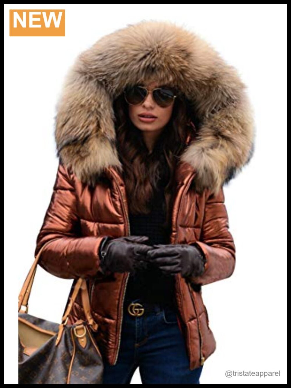 Women's Winter Down Parka Jacket - Warm Faux Fur Hood, Cotton Blend, Zip Closure